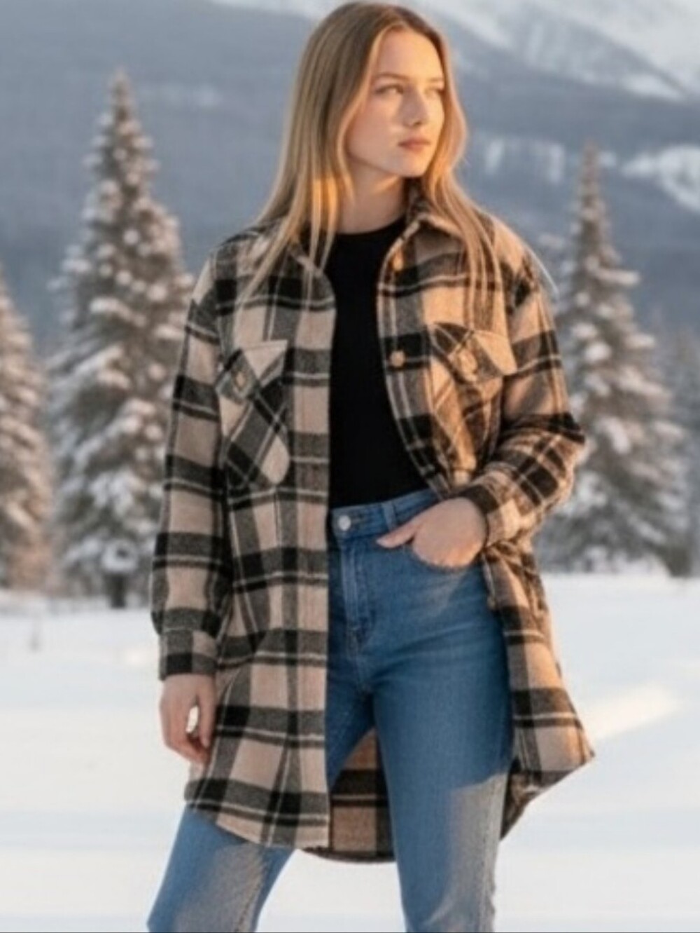 Blank NYC Perfect Timing Plaid Shacket Coat Wool Blend Small New Relaxed Fit